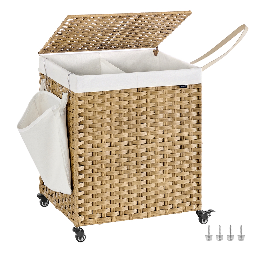 Laundry Basket with Lid 145 L Rolling Laundry Hamper Natural