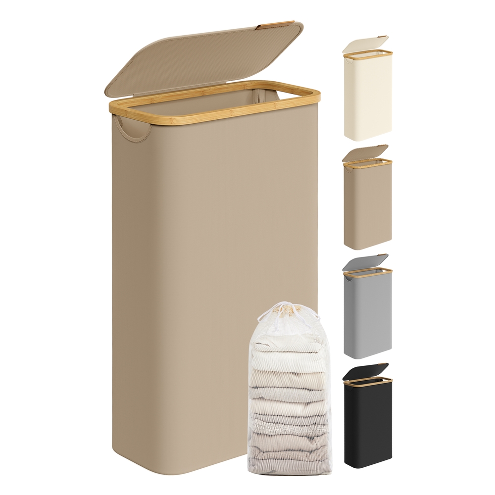 Laundry Basket with Lid 65 L Space-Saving 42 x 22.5 x 70.5 cm Camel Brown