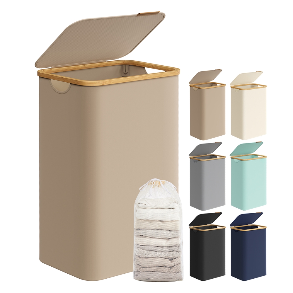 90L Laundry Basket with Lid Camel Brown