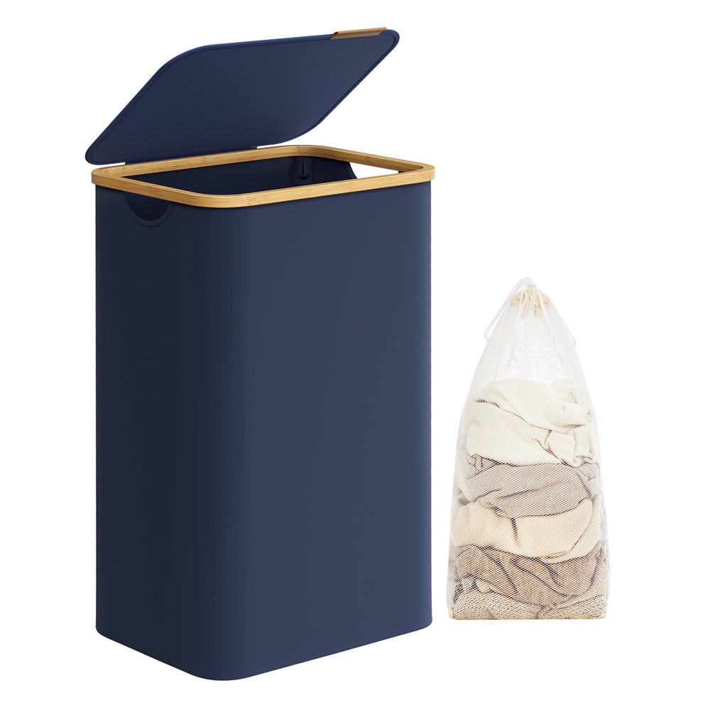 90L Laundry Basket with Lid Charcoal Blue