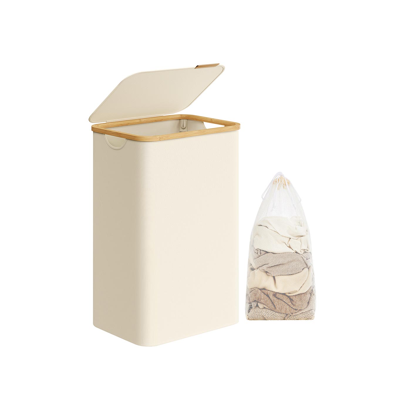 Laundry Basket with Lid 90L 42 x 32 x 70.5 cm Cream White
