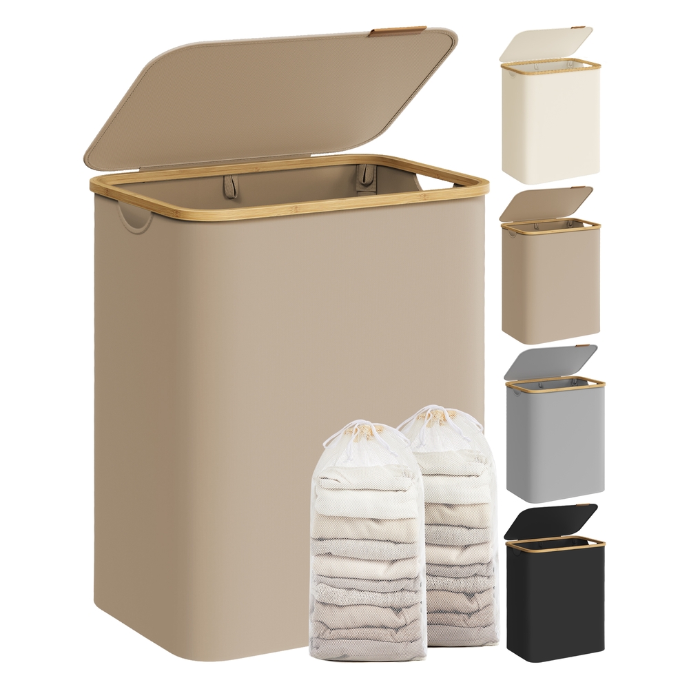 Laundry Basket with Lid 2-Section 130L Camel Brown