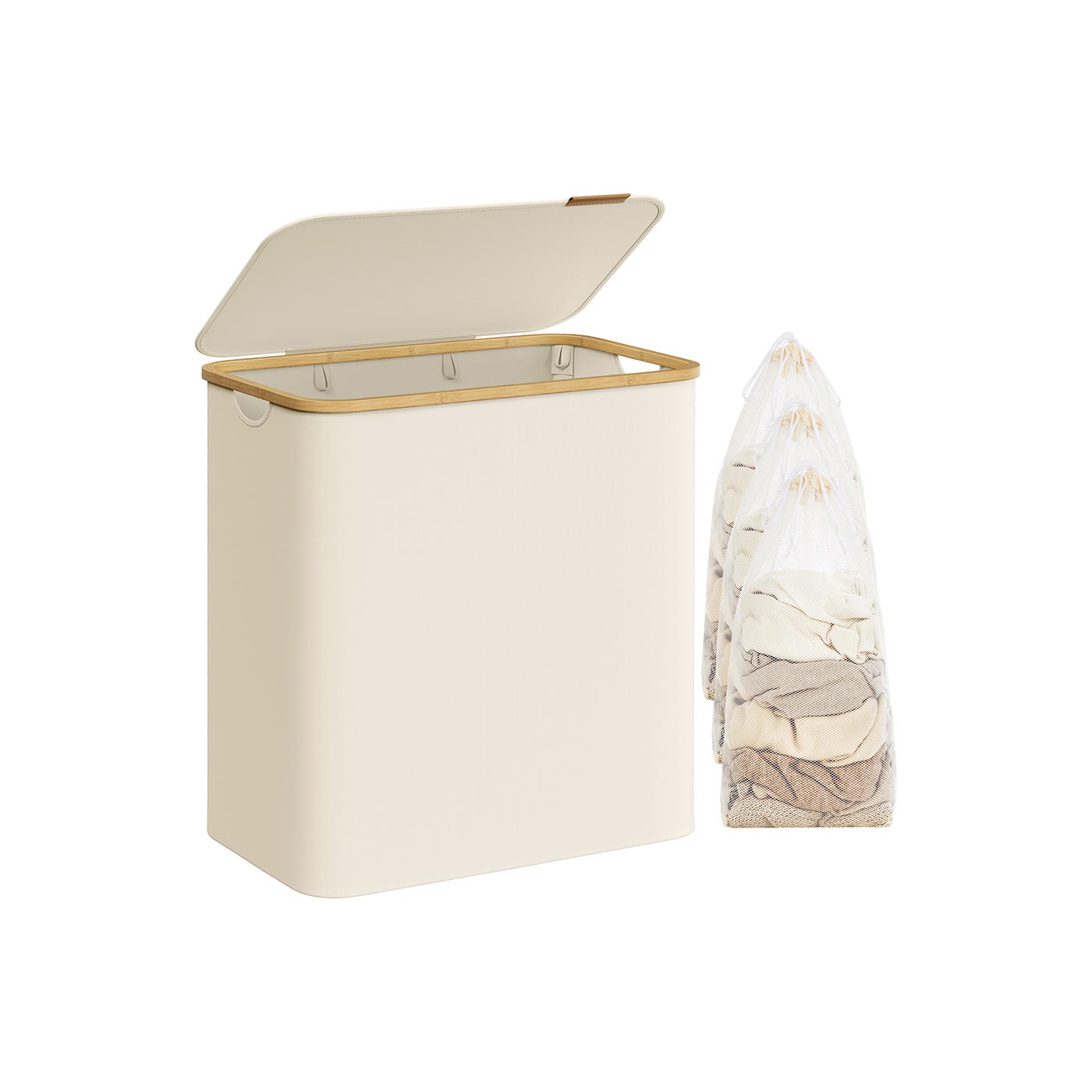 Laundry Basket with Lid 150L 60 x 38.5 x 70.5 cm Cream White