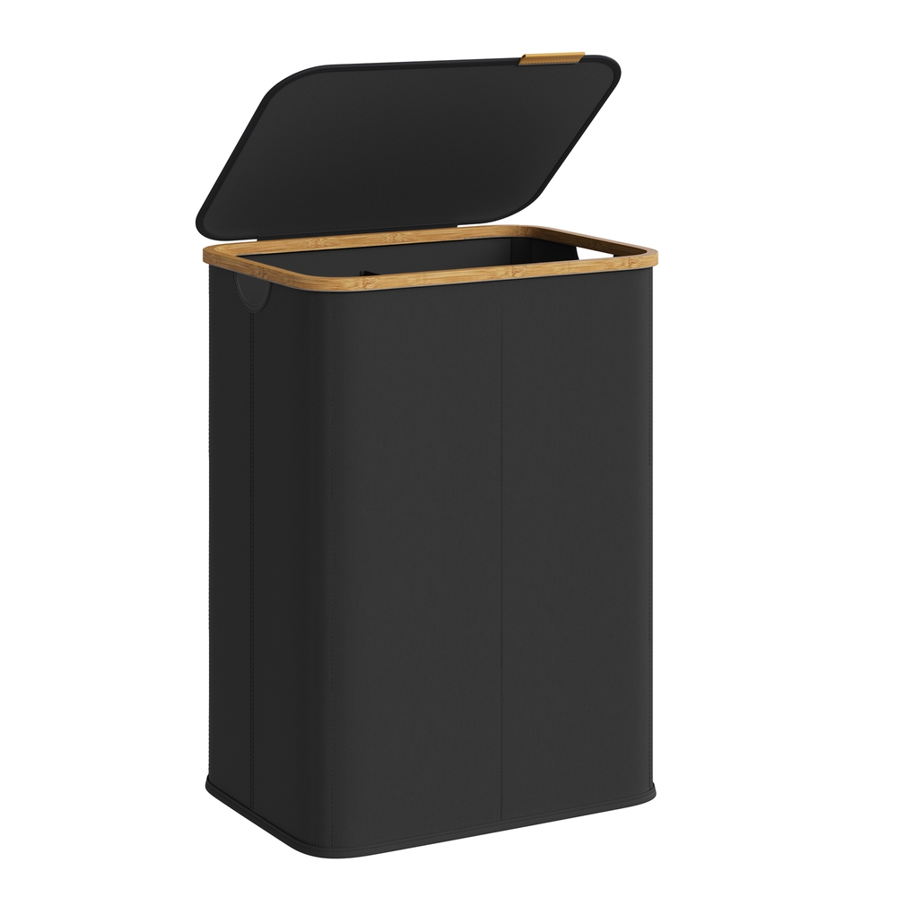 Laundry Basket, Oxford Fabric, 2 Compartments, 140 L, Ink Black