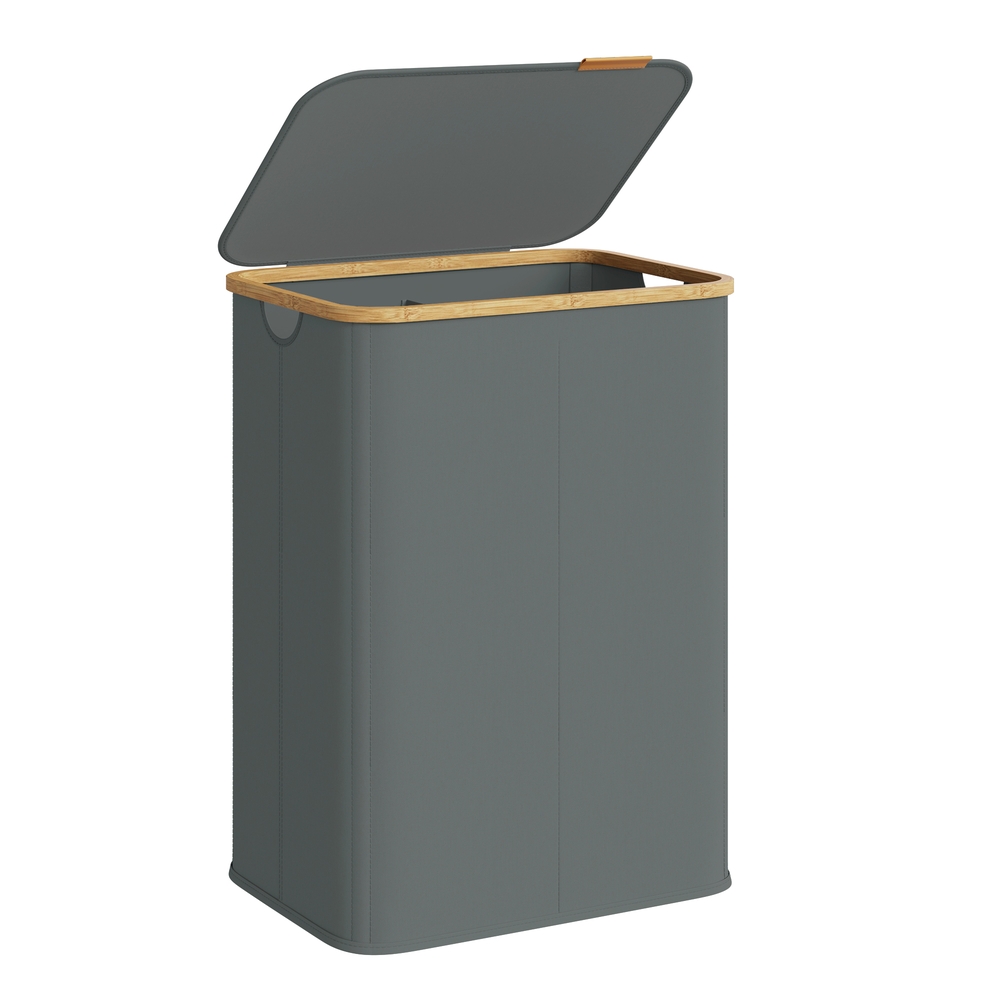 Laundry Basket, Oxford Fabric, 2 Compartments, 140 L, Slate Grey
