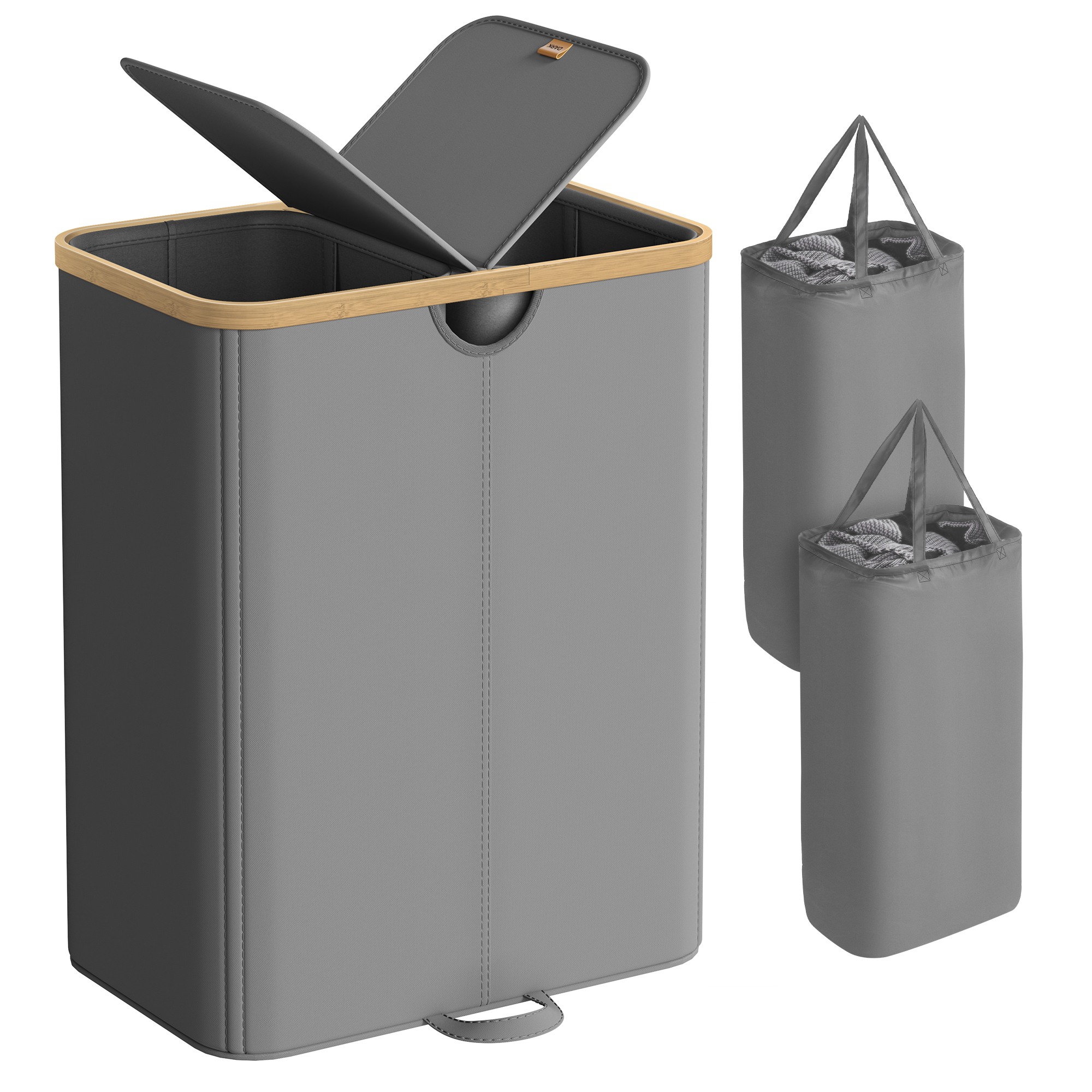 Laundry Basket with 2 Compartments, 150 Liter Laundry Sorter with Lid, Laundry Bin