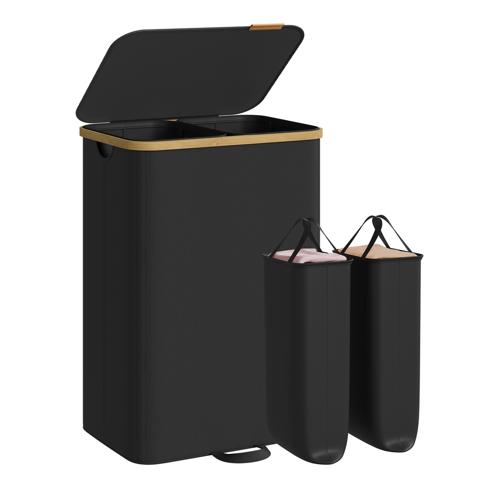 Laundry Basket, Removable Liner, 2 Compartments, 150 L, Ink Black