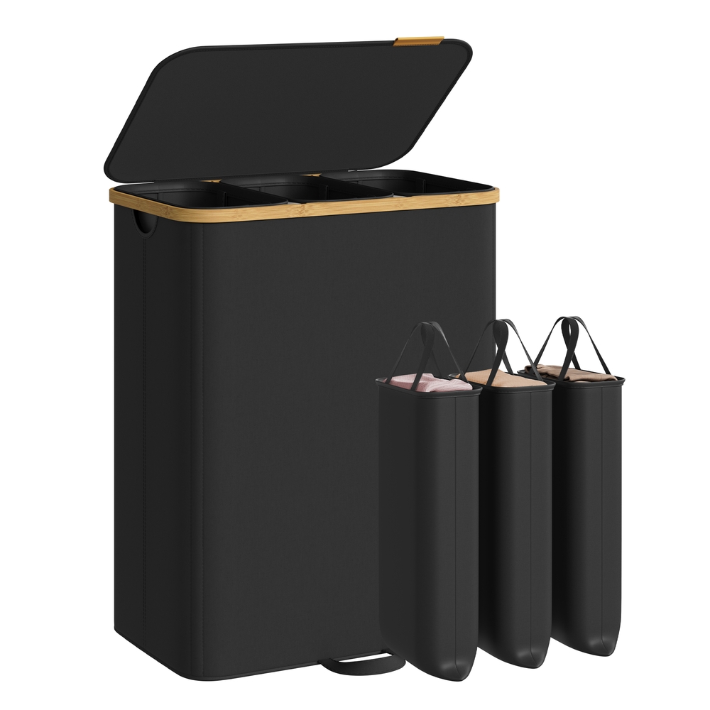 Laundry Basket, Removable Liner, 3 Compartments, 170 L, Ink Black