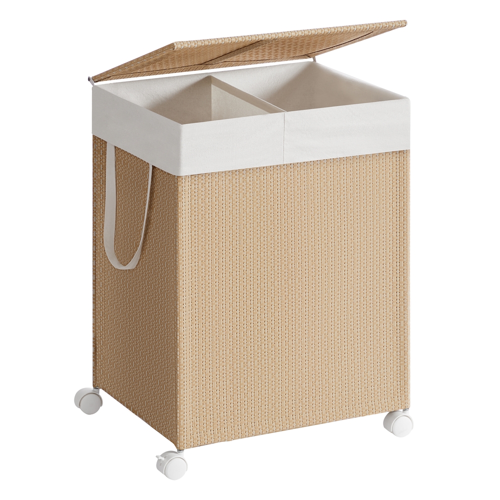 Laundry Basket with 2 Compartments 100 L Natural Beige and Matte White Laundry Basket with 2 Compartments 100 L Natural Beige and Matte White