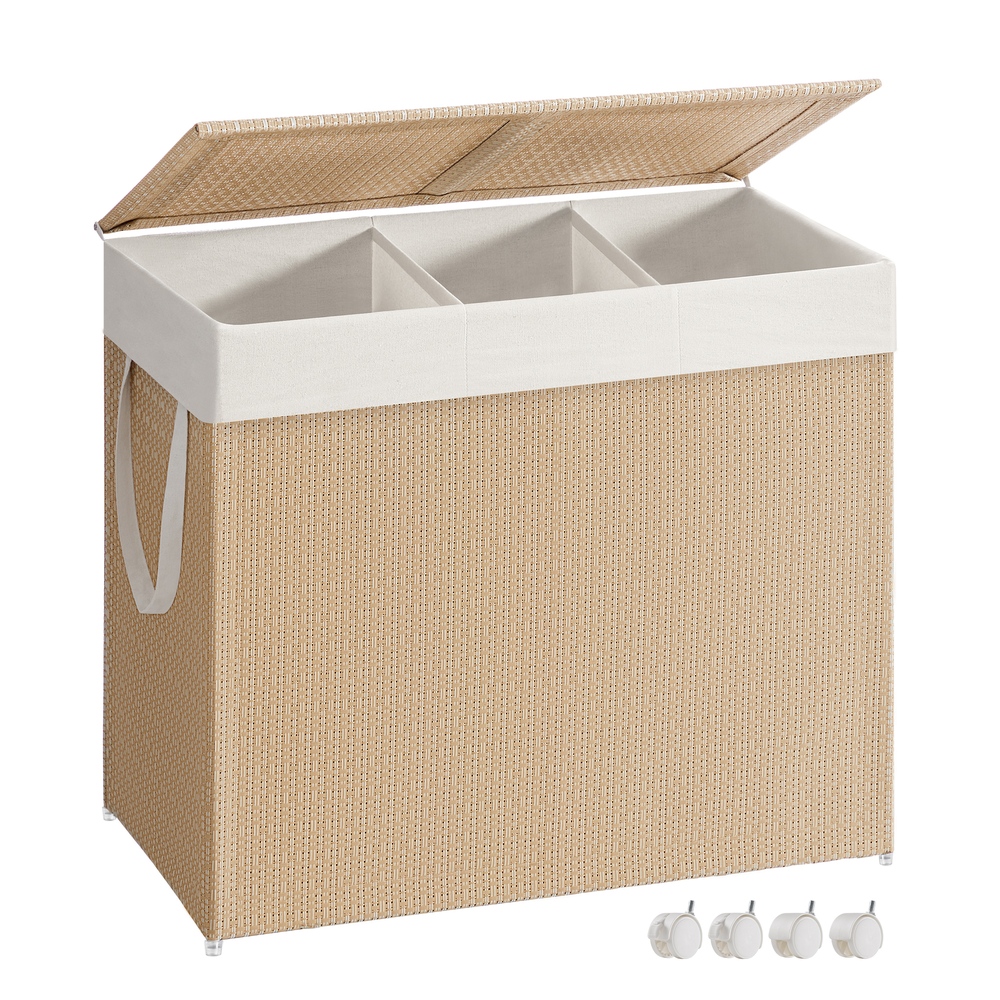 Laundry Basket with 3 Compartments 140 L Natural Beige and Matte White