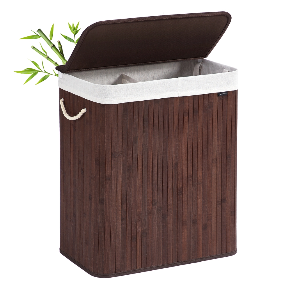 Laundry Basket, 100 L, 2 Compartments, Brown