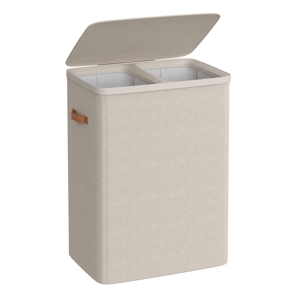 Laundry basket with dual compartments and removable liners Laundry basket with dual compartments and removable liners