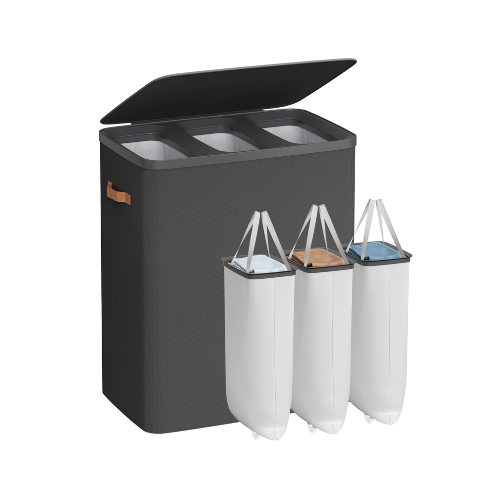 Laundry Basket 190 L Triple Compartment Laundry Hamper 64 x 40 x 75 cm Ink Black Laundry Basket 190 L Triple Compartment Laundry Hamper 64 x 40 x 75 cm Ink Black