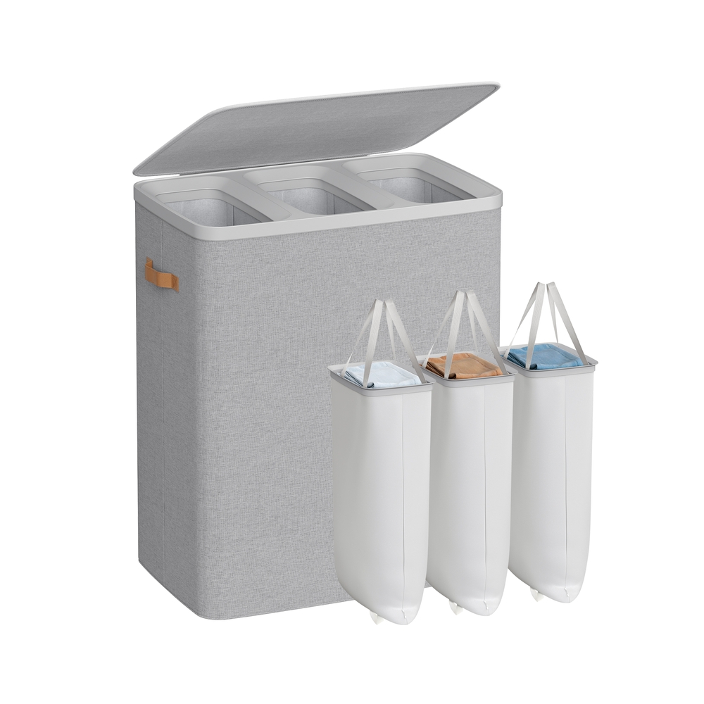 Laundry Basket 190 L Triple Compartment Laundry Hamper 64 x 40 x 75 cm Dove Grey Laundry Basket 190 L Triple Compartment Laundry Hamper 64 x 40 x 75 cm Dove Grey