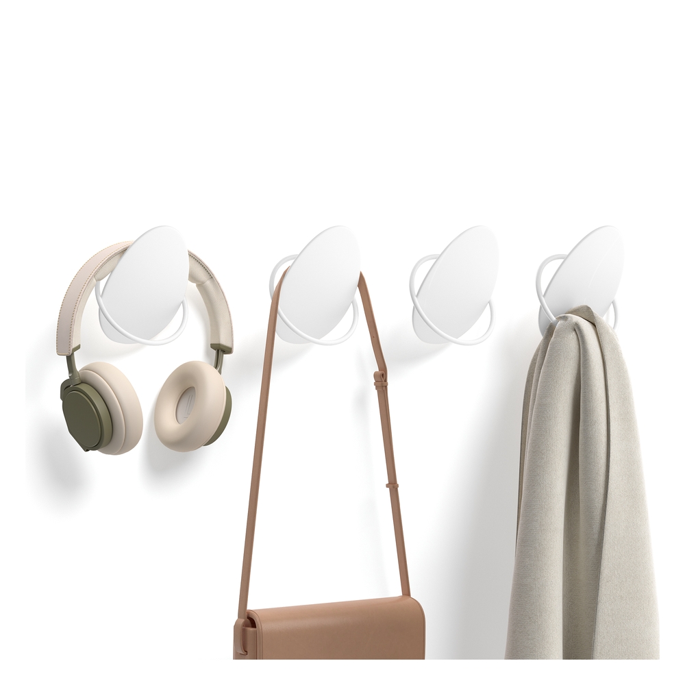 Set of egg shaped wall hooks for coats and towels White