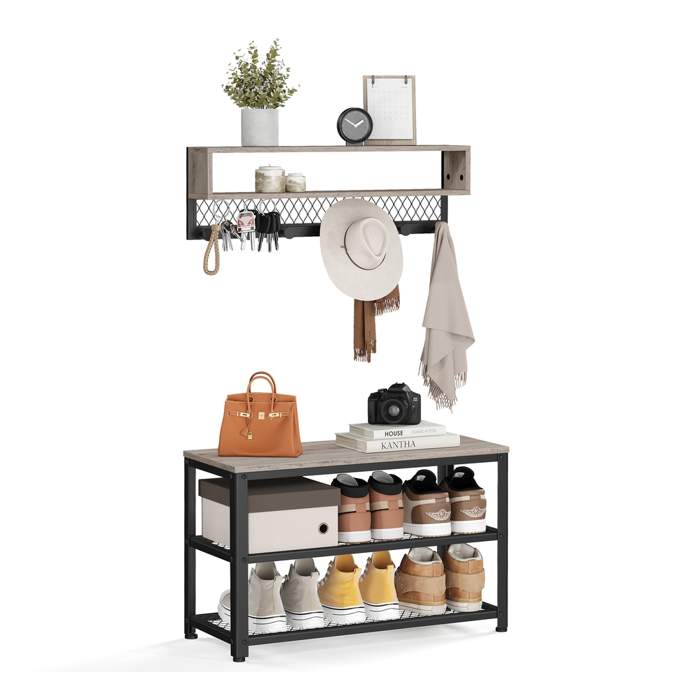 Coat Rack and Shoe Bench Set Heather Greige Coat Rack and Shoe Bench Set Heather Greige