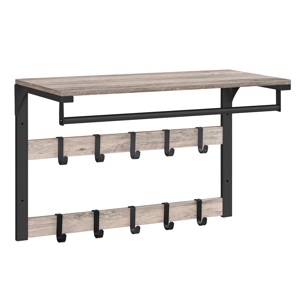 Wall-Mounted Coat Rack with 10 Hooks Greige and Black