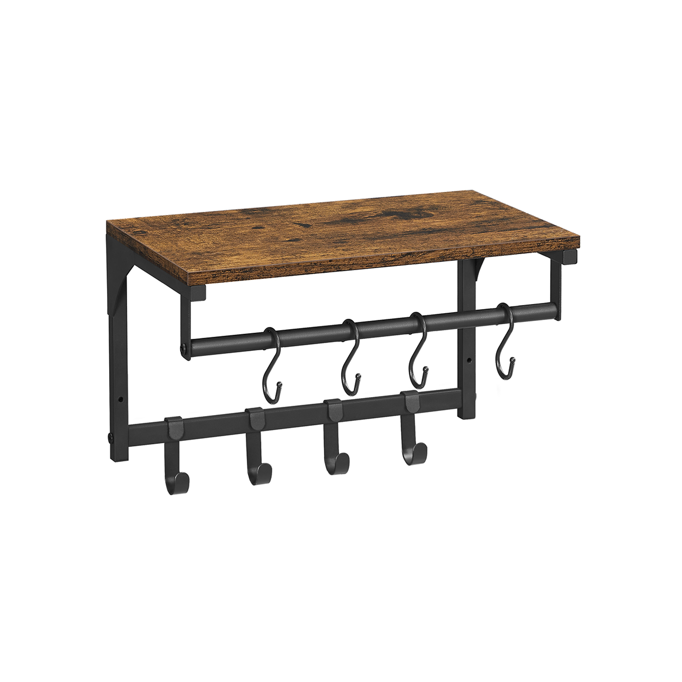 Wall Coat Rack with 8 Hooks and Shelf Rustic Brown and Black