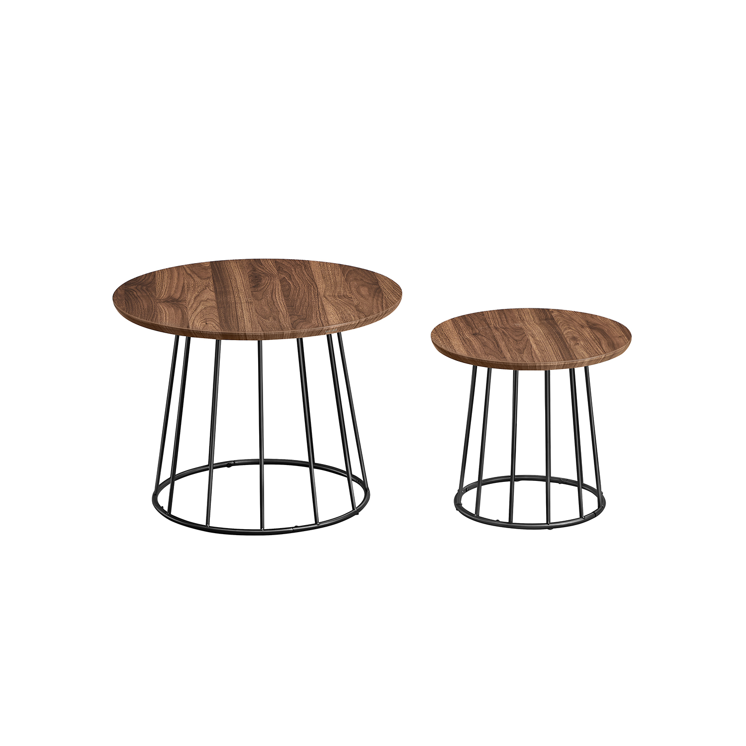 Set of 2 Round Side Tables Natural Walnut