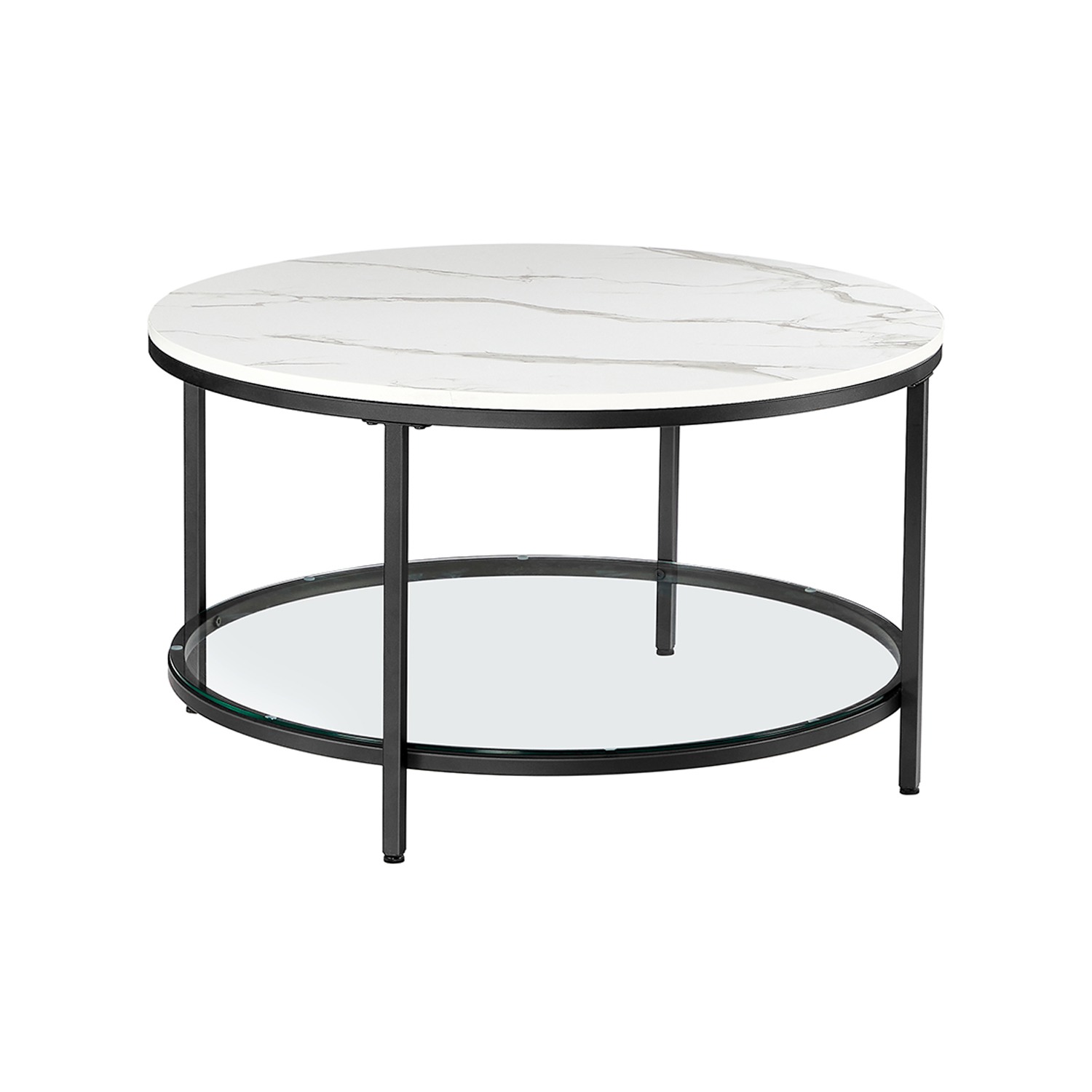 Faux Marble Round Coffee Table Marble White and Ink Black