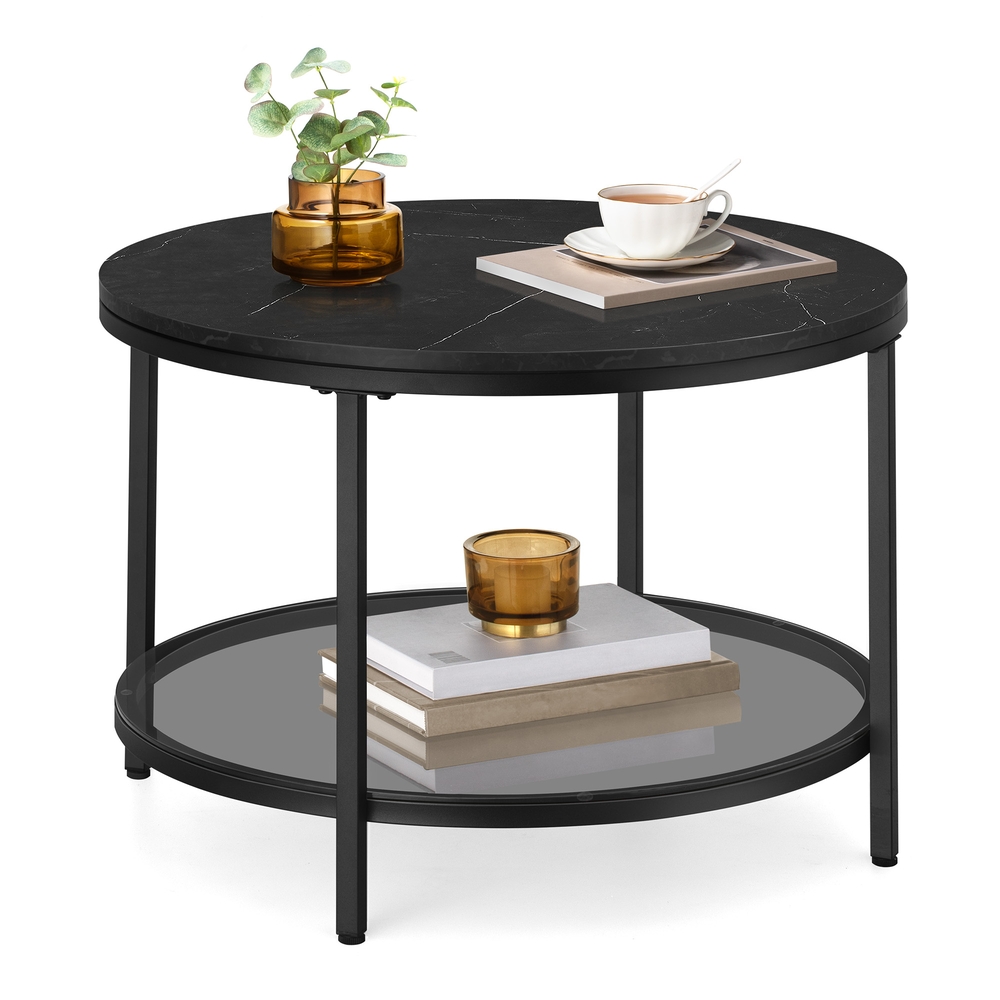 Round Coffee Table Marble Black and Ink Blac