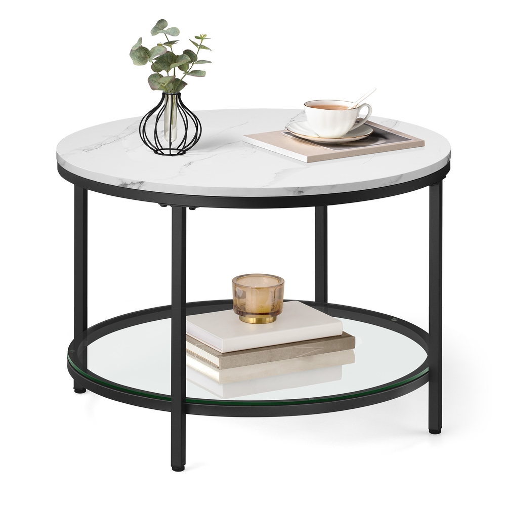 Round Coffee Table Marble White and Ink Black