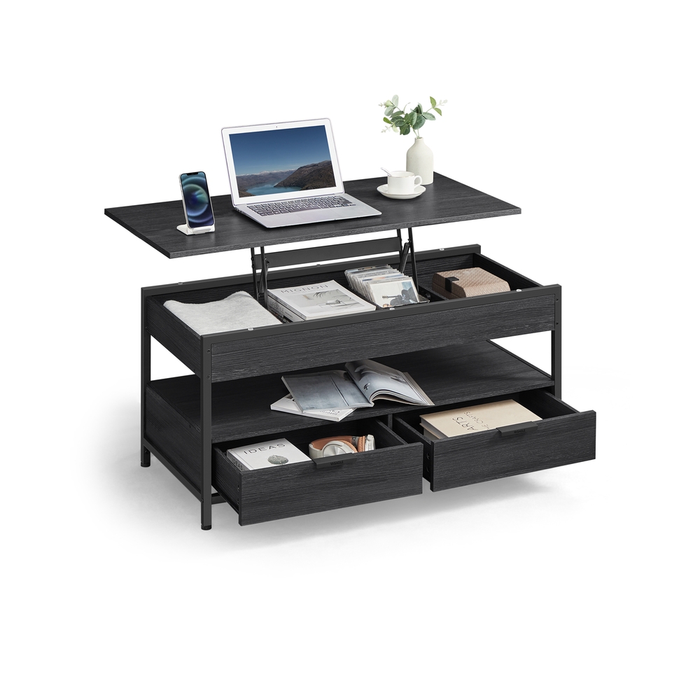Lift Top Coffee Table with Storage Drawers Charcoal Grey and Ink Black