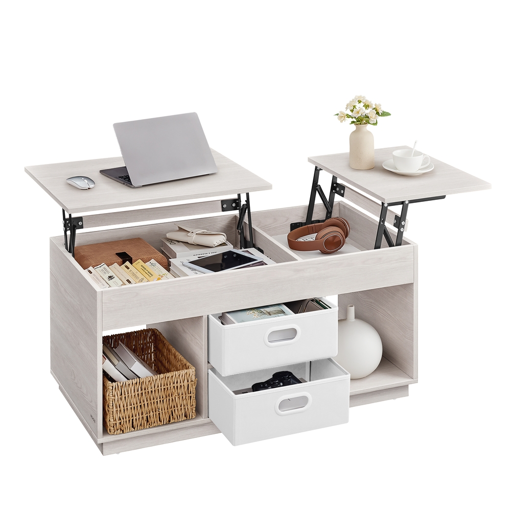 Lift Top Coffee Table with 2 Drawers Oatmeal Beige
