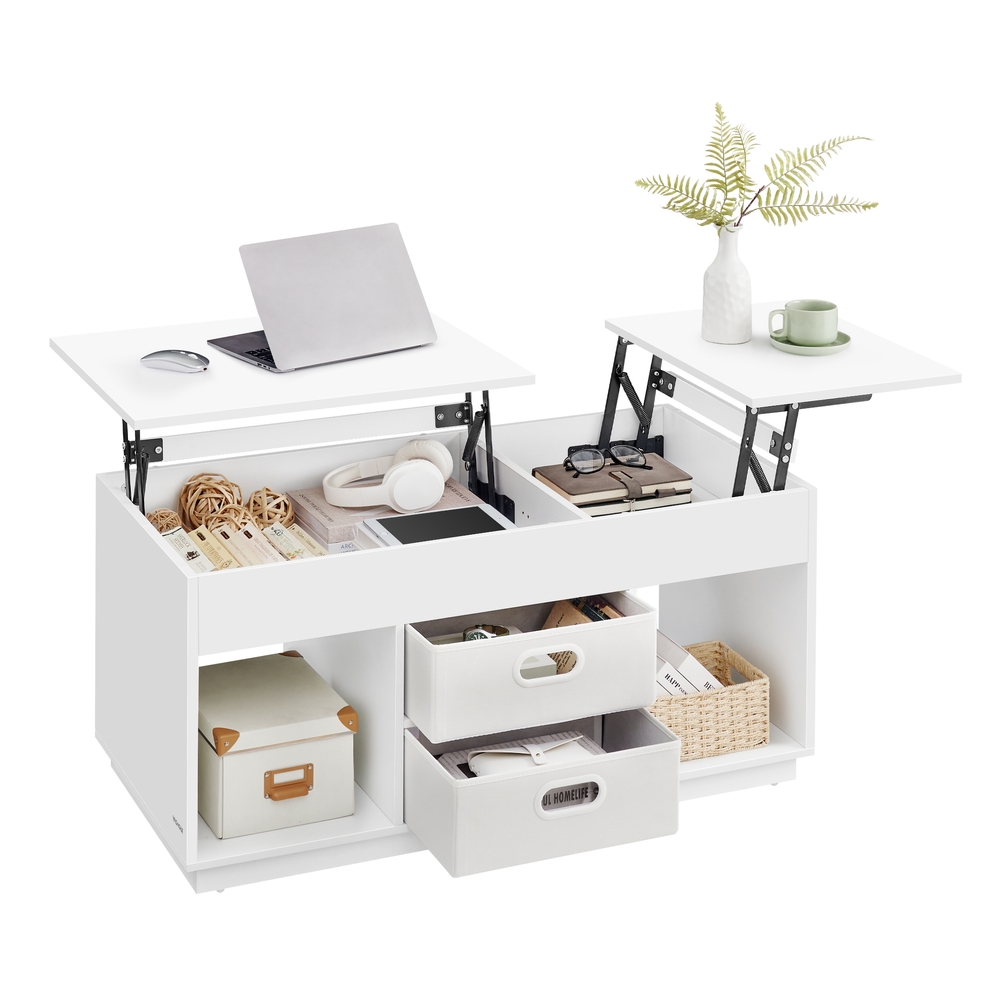 Lift Top Coffee Table with 2 Drawers Snow White