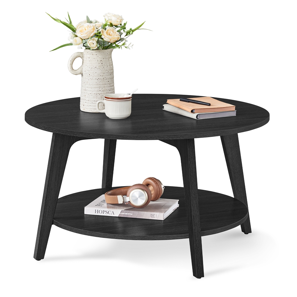 2-Tier Round Coffee Table with Storage Charcoal Grey 2-Tier Round Coffee Table with Storage Charcoal Grey