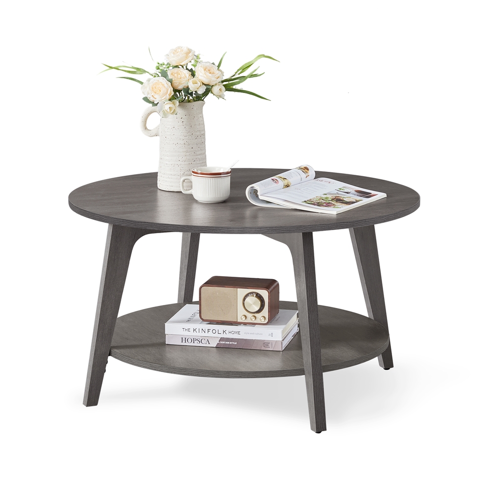 2-Tier Round Coffee Table with Storage 80 x 45 cm Misty Grey 2-Tier Round Coffee Table with Storage 80 x 45 cm Misty Grey