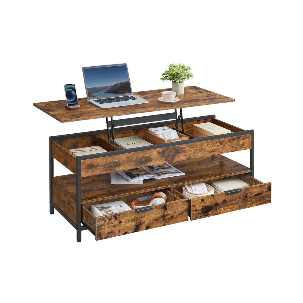 Lift Top Coffee Table with Hidden Compartments Rustic Brown and Ink Black