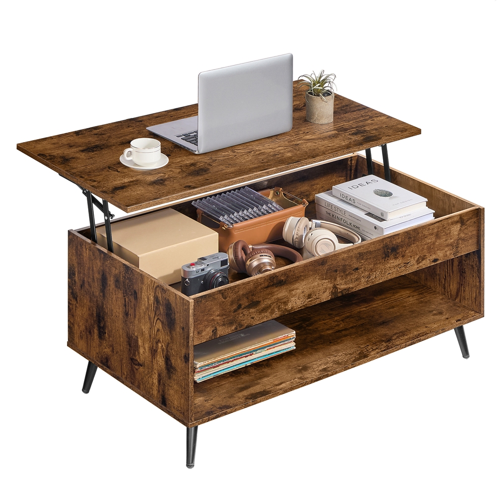 Lift-Top Dining Table with Storage, Brown and Black