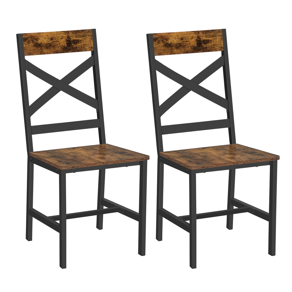 2 Industrial Dining Chairs with Steel Frame & Ergonomic Design, Rustic Brown & Black