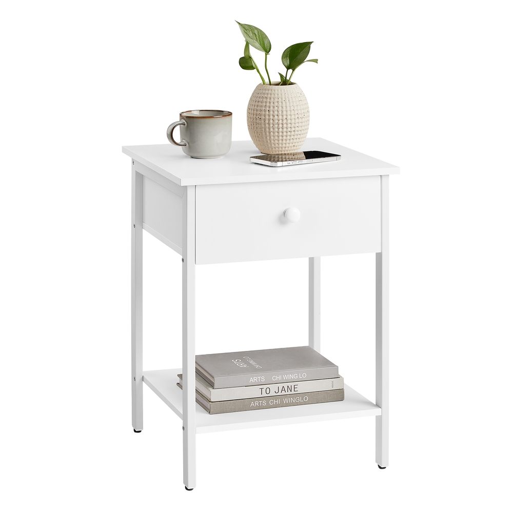 Bedside Table with Drawer and Shelf Matte White