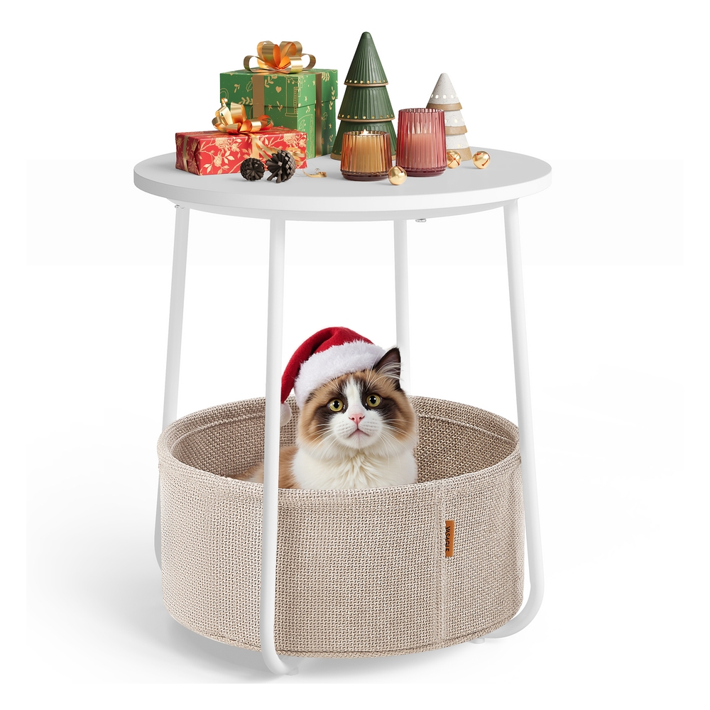Round Side Table with Fabric Basket