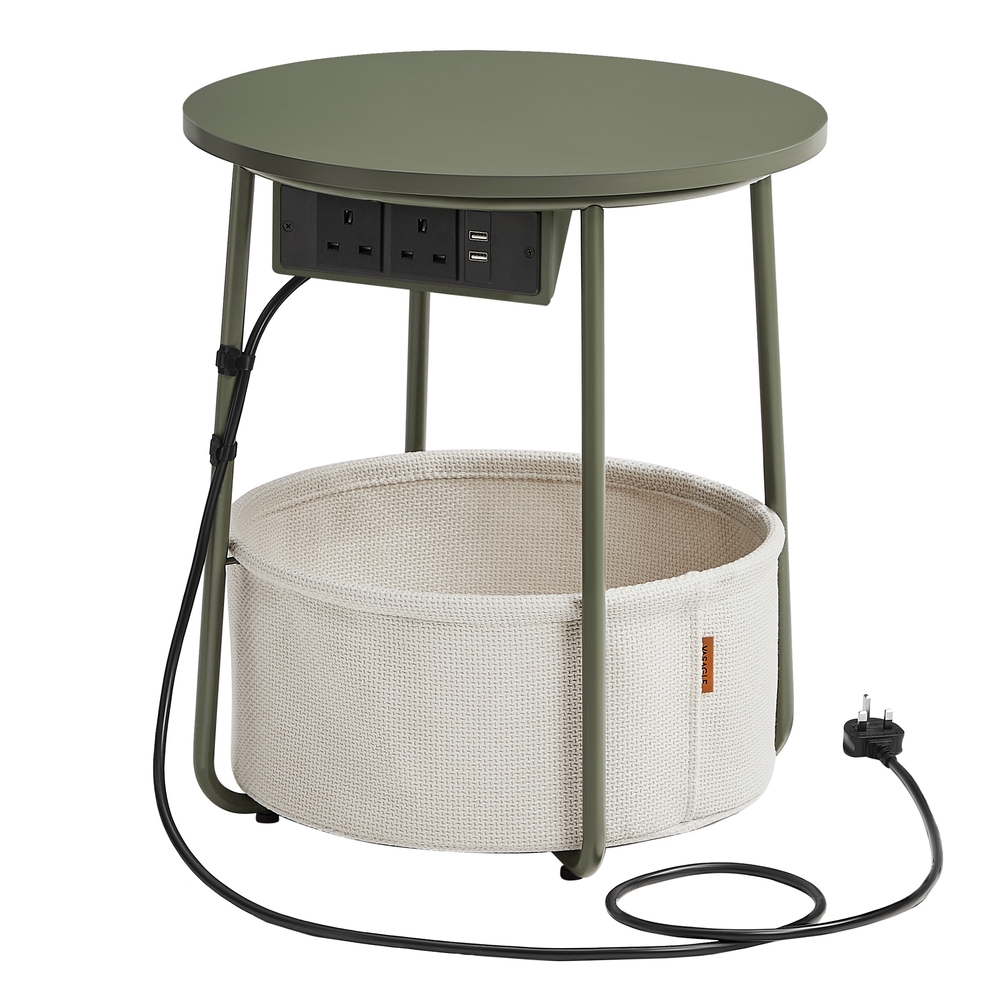 Round Side Table Forest Green and Cream White