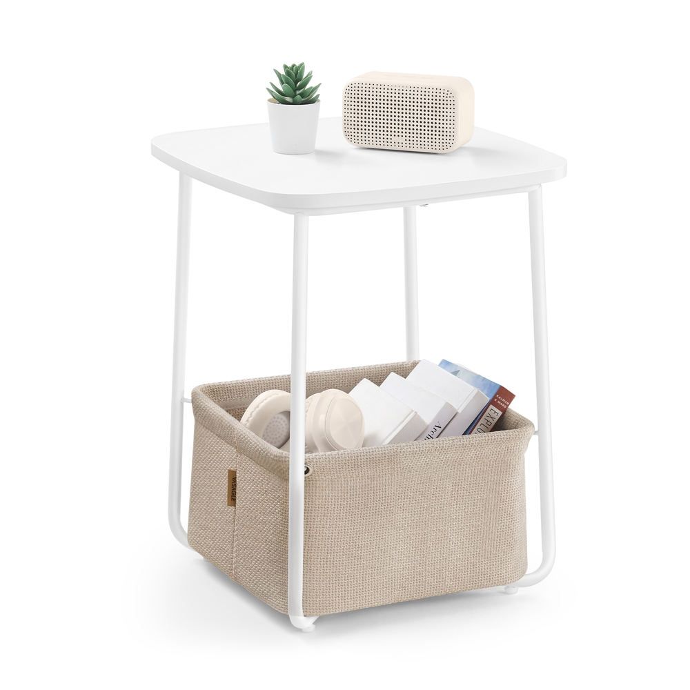 Square Side Table Matte with Basket White and Camel Brown Square Side Table Matte with Basket White and Camel Brown