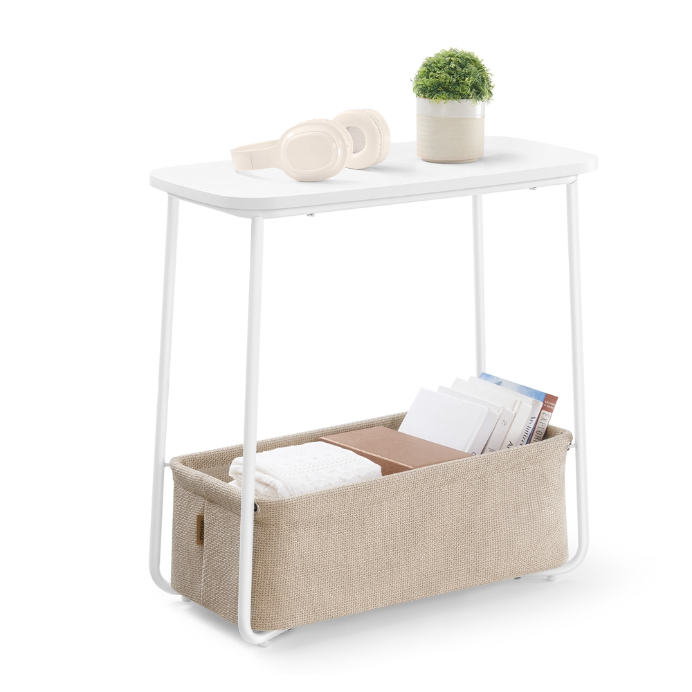 Rectangular Side Table Matte White and Camel Brown