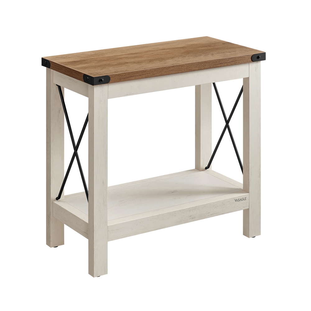 2-Tier Side Table for Small Spaces Rustic White and Honey Brown