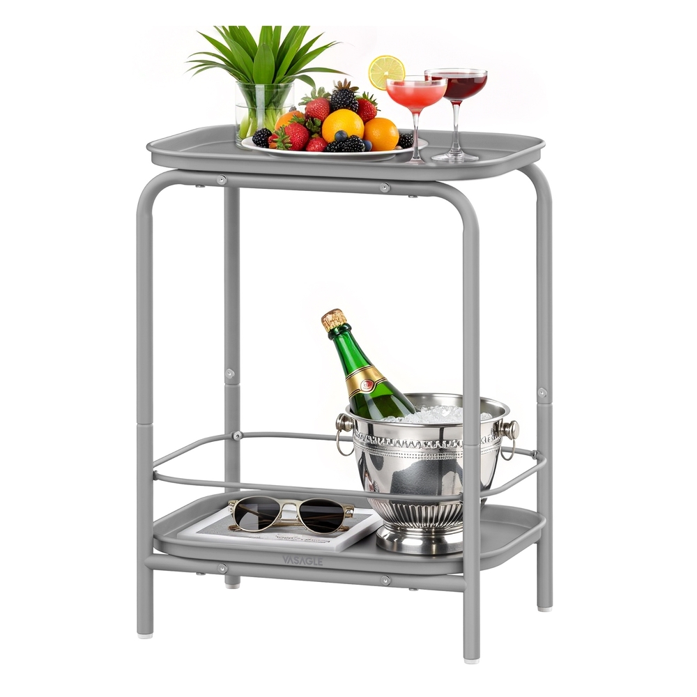 2-Tier Metal Side Table with Tray Surface Dove Grey 2-Tier Metal Side Table with Tray Surface Dove Grey