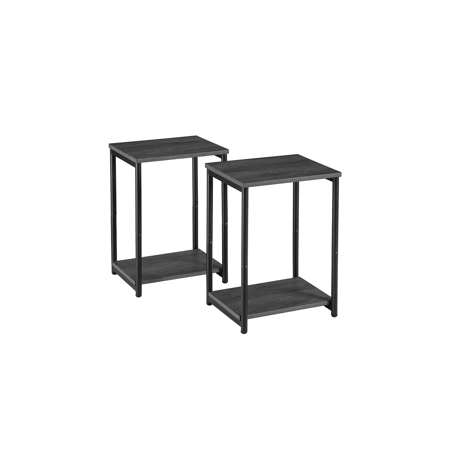 Set of 2 Side Tables 2-Tier Misty Grey and Classic Black