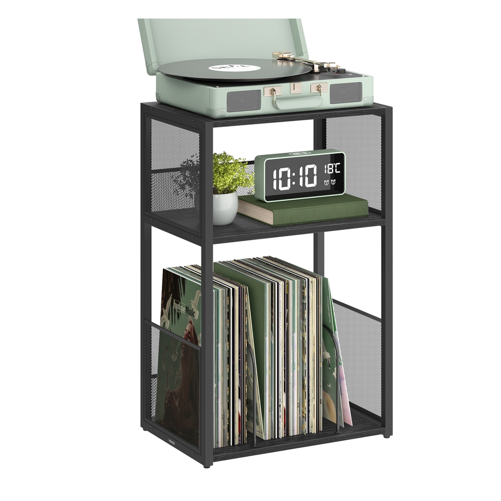 Record Player Stand, 3-Tier Side Table, Ebony Black