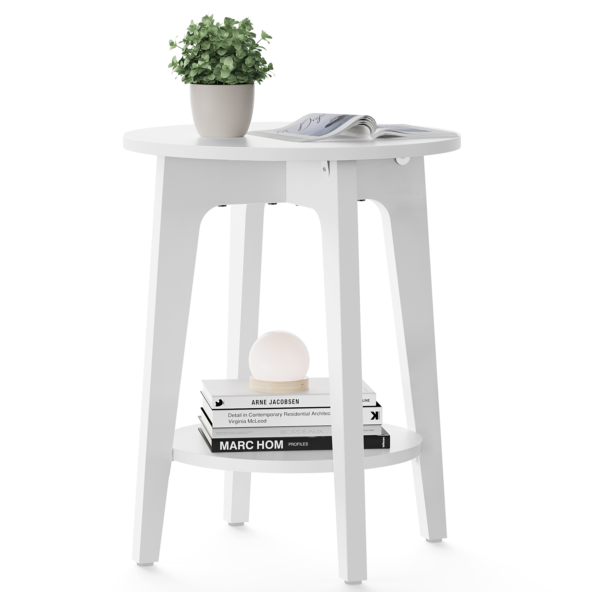 Side Table with Lower Shelf White