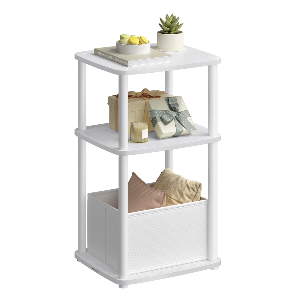 Modern Side Table with 3 Storage Shelves Snow White