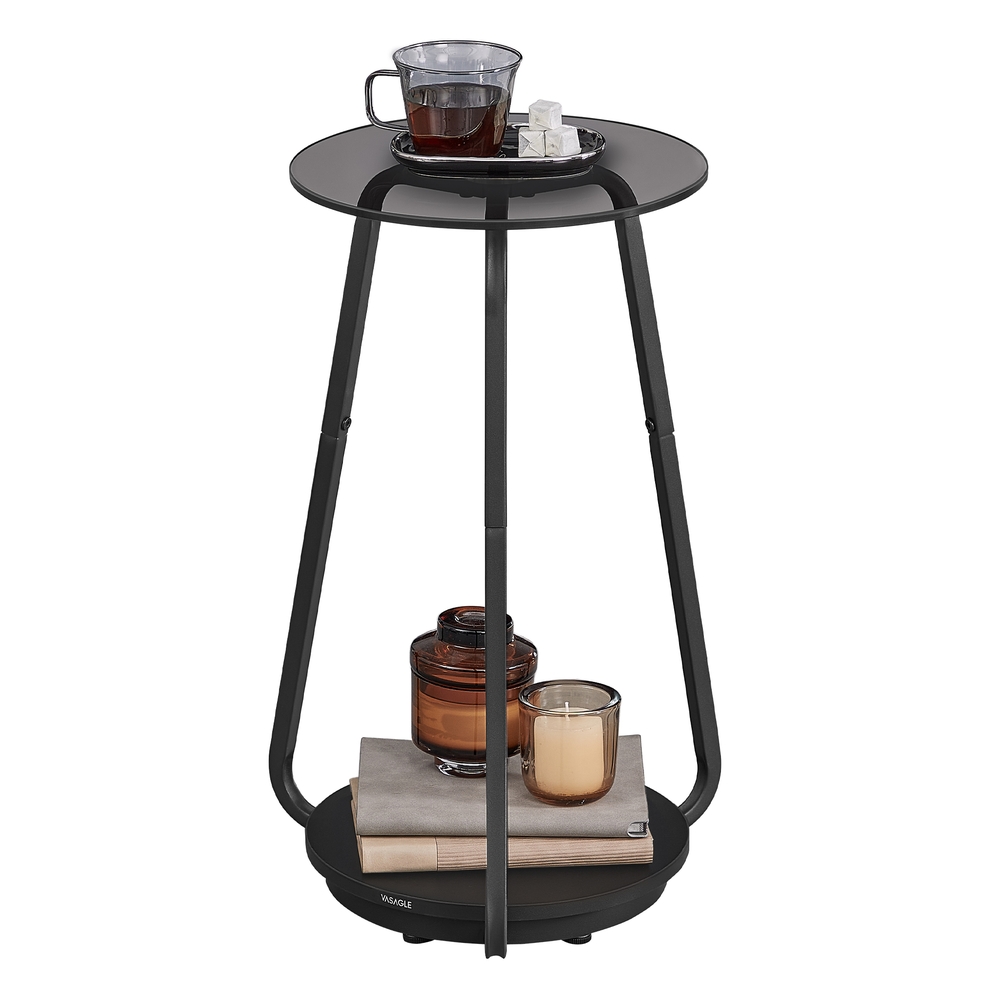 2-Tier Round Side Table with Glass Top Slate Grey 2-Tier Round Side Table with Glass Top Slate Grey