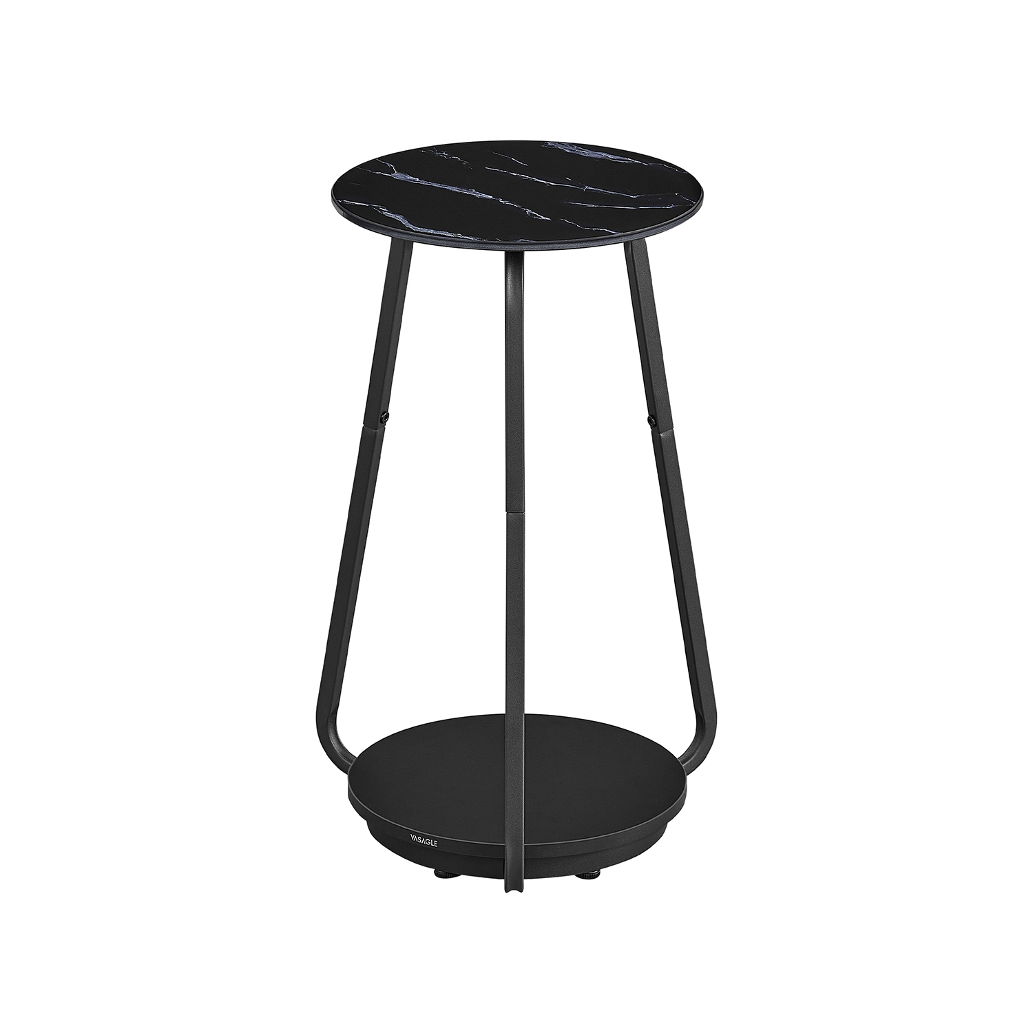 2-Tier Round Side Table with Glass Top Marble Black 2-Tier Round Side Table with Glass Top Marble Black