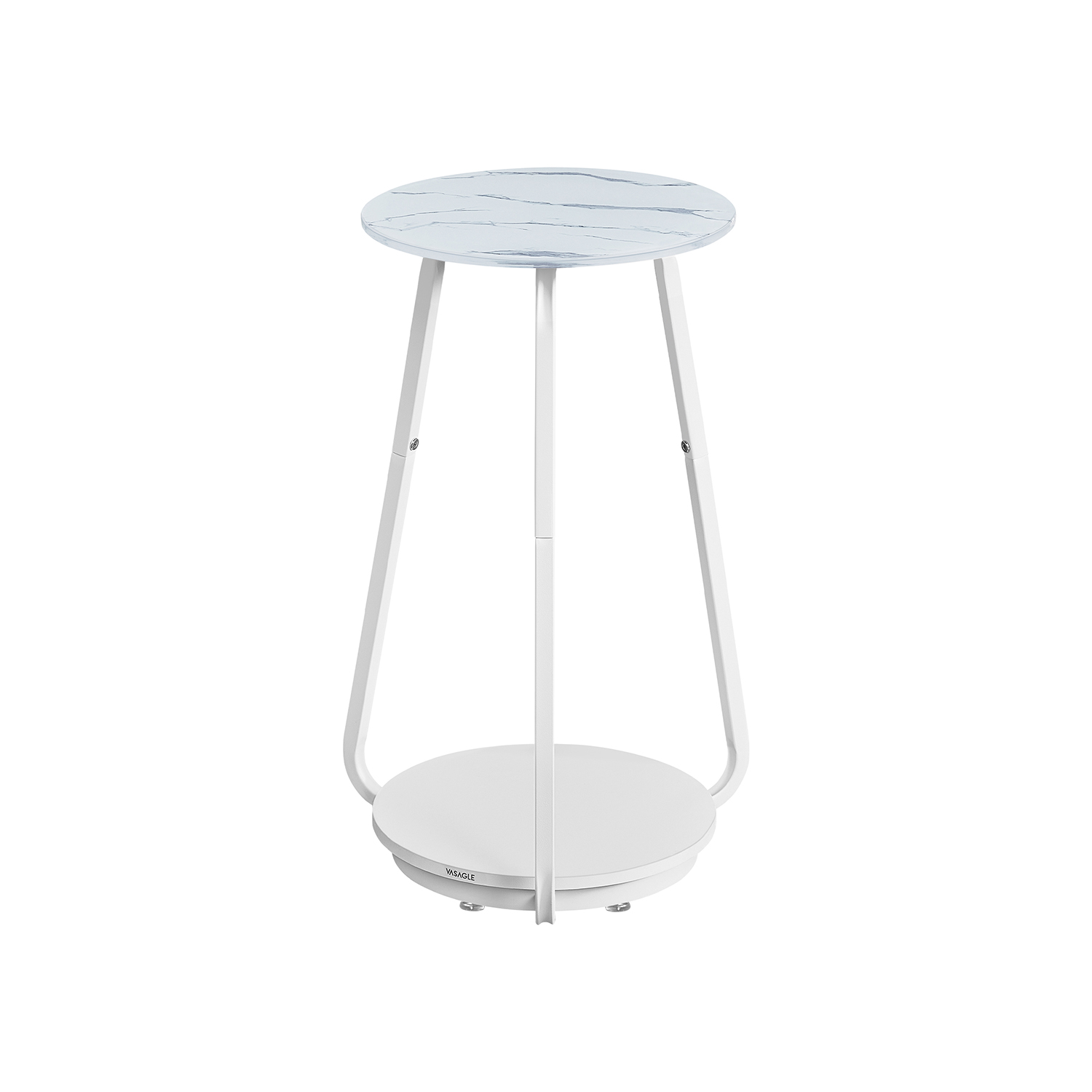 2-Tier Round Side Table with Glass Top Marble White 2-Tier Round Side Table with Glass Top Marble White
