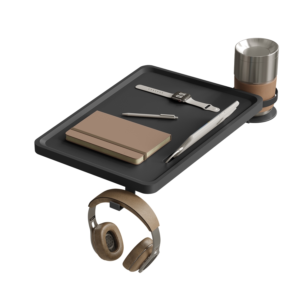Bedside Shelf with Phone Slot, Cup Holder and Hook Ink Black