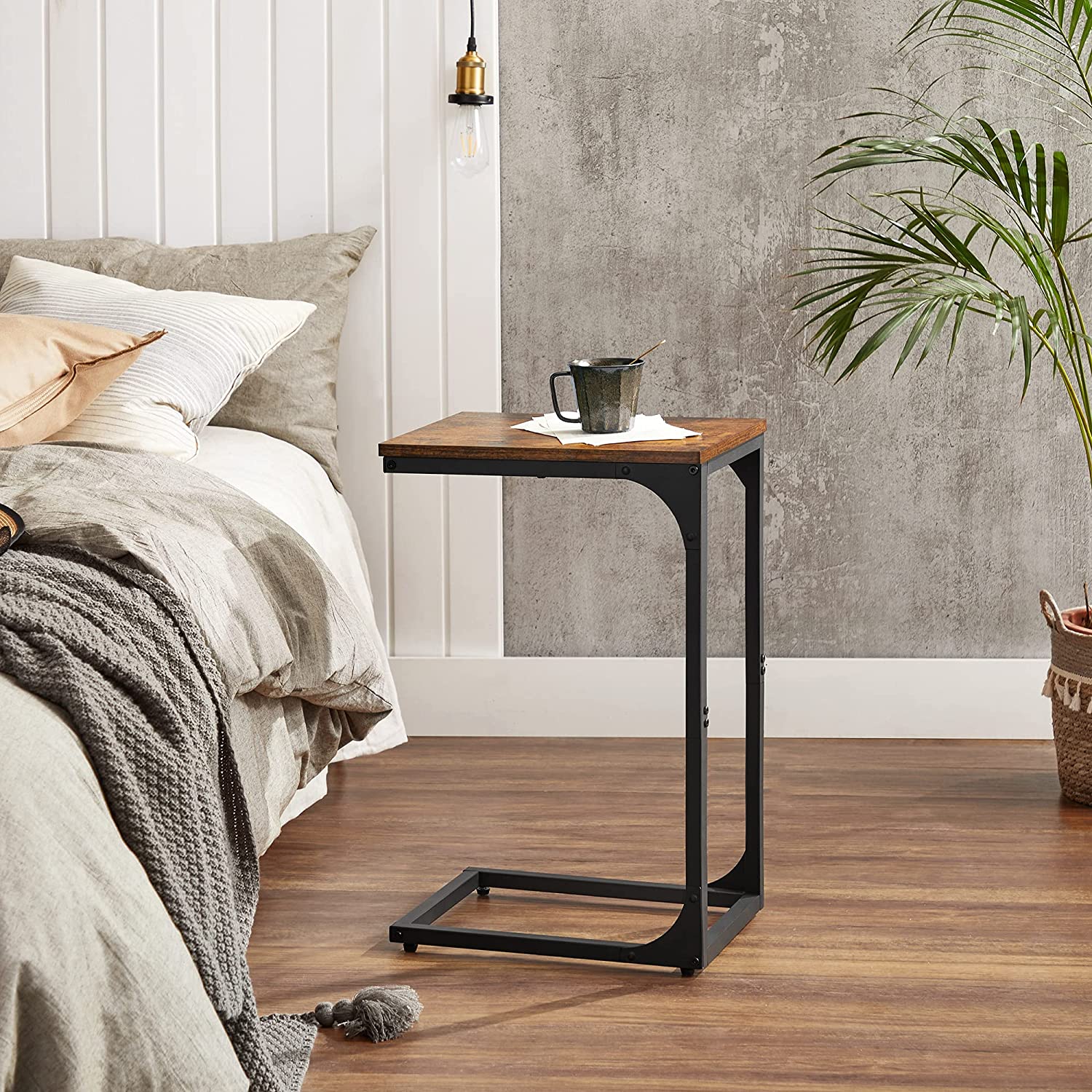 C-Shaped Side Table with Metal Frame